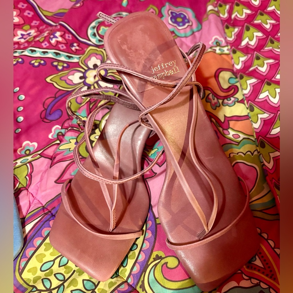 Jeffrey Campbell Mauve Pink Leather Strappy Fluxx Kitten Heel Shoes Sz. 7.5